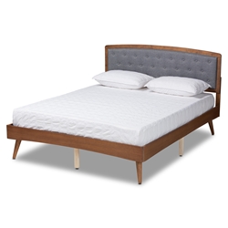 Baxton Studio Ratana Mid-Century Modern Transitional Grey Fabric Upholstered and Walnut Brown Finished Wood Queen Size Platform Bed